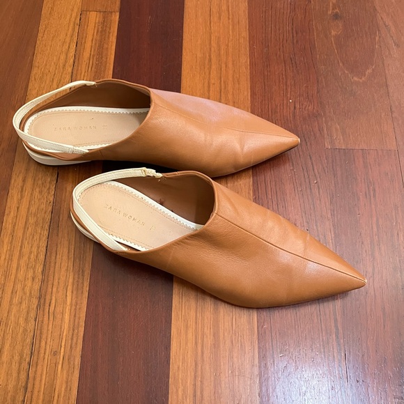 ZARA Tan Leather Pointy Slingbacks - Picture 8 of 9